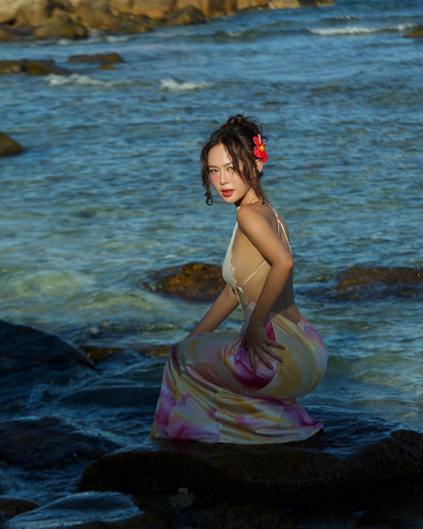 AMARA | Lace and Silk backless Maxi Dress