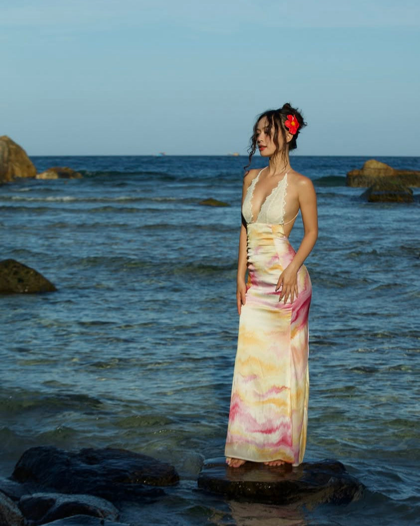 AMARA | Lace and Silk backless Maxi Dress AMARA | Lace and Silk backless Maxi Dress