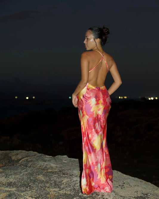 AMARA | Lace and Silk backless Maxi Dress